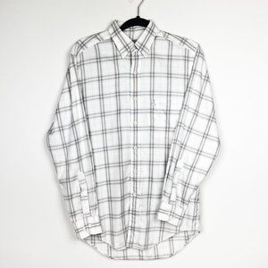 Burberry London Button Men's Small White Plaid Down Long Sleeves Shirt Pocket.